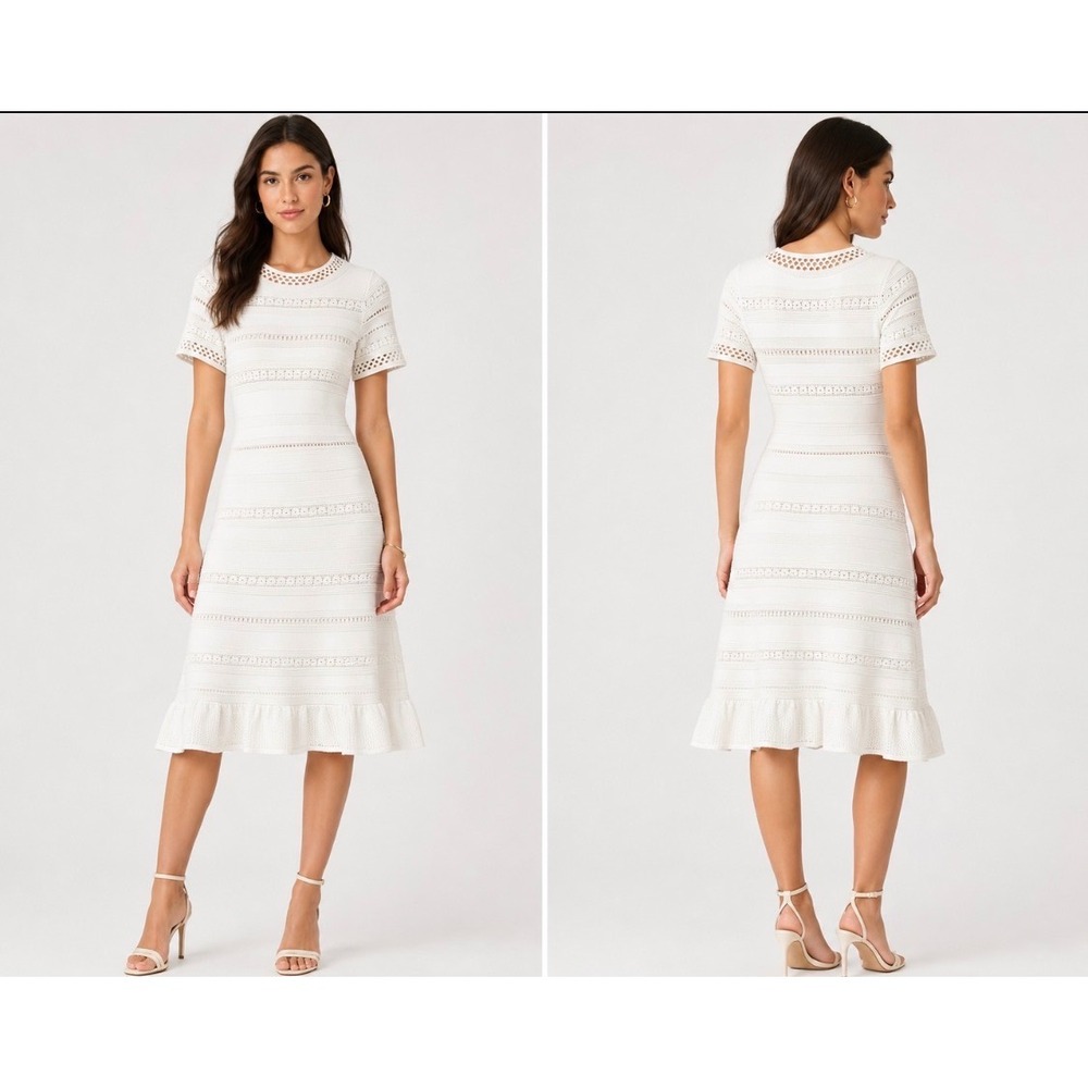 NWOT Sandro Kady Eyelet Detail Knit Dress White Ecru A-Line Midi
Sz 36/US 4
